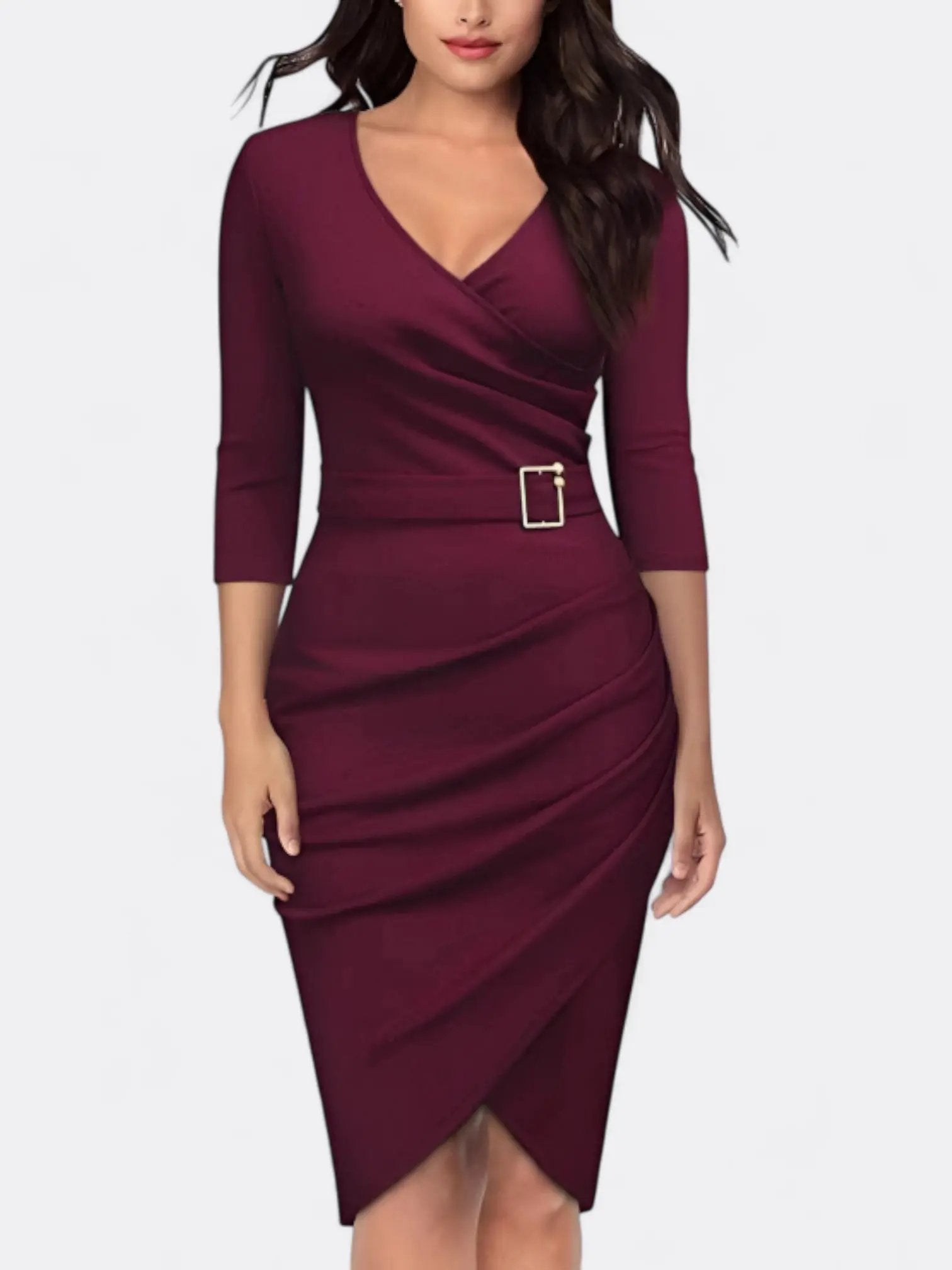 Celeste's Sleek Tailored Midi Dress with Elegant Belt - TARHUS