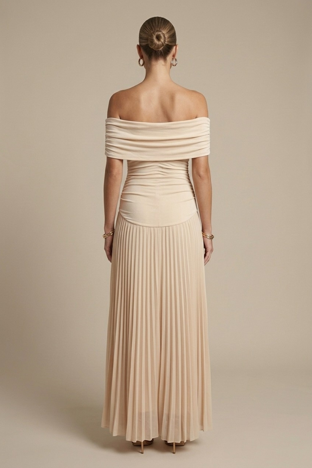 Women's Off Shoulder Pleated Maxi Dress - Ruched - Wedding Guest TARHUS Maxi Dresses