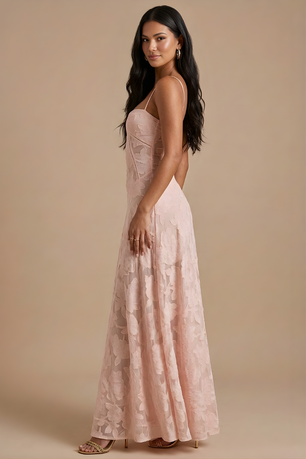 Women's Spaghetti Strap Lace Maxi Dress with Corset Lace-Up Back TARHUS Maxi Dresses
