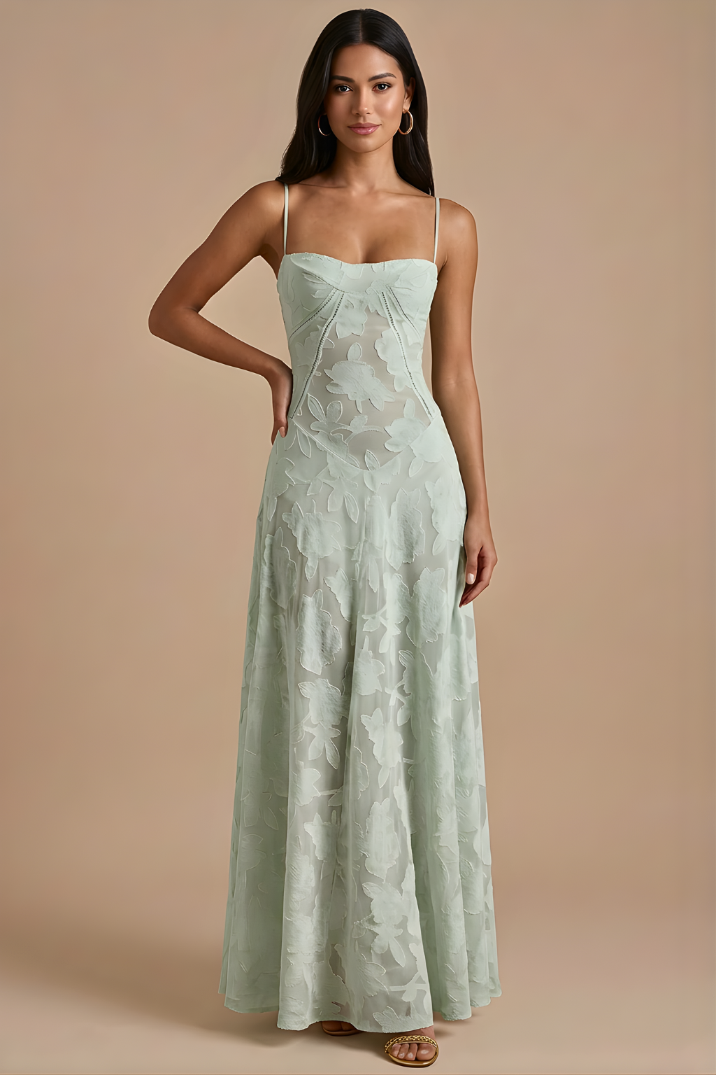 Women's Spaghetti Strap Lace Maxi Dress with Corset Lace-Up Back TARHUS Maxi Dresses