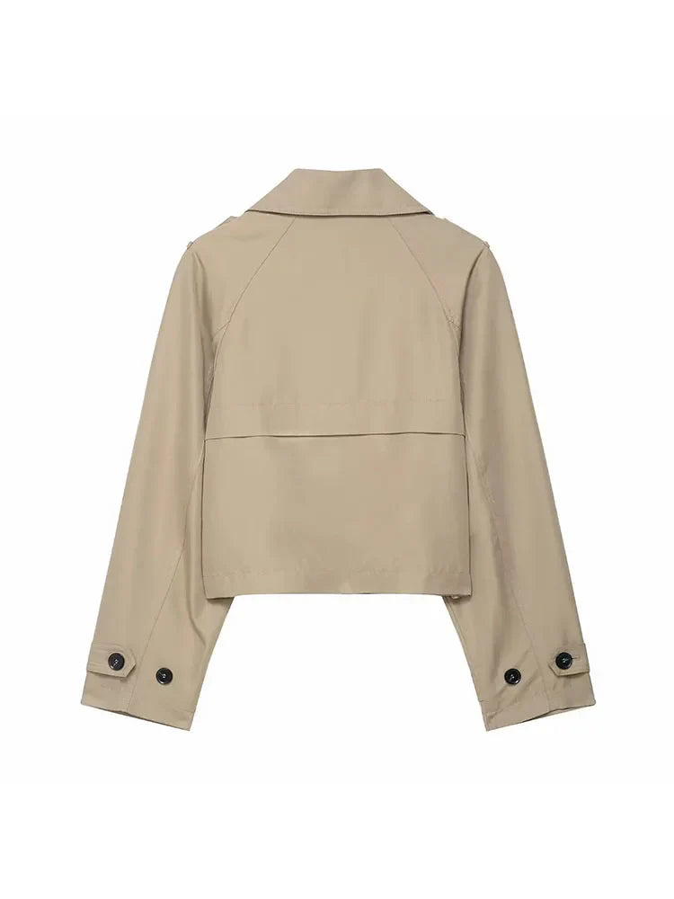 Julia | Women's Double Breasted Trench Coat – Short Office Jacket with Pockets