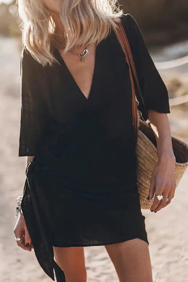 Lowri | Women Wrap Mini Dress with Tie Waist and Short Sleeves TARHUS Mini Dresses