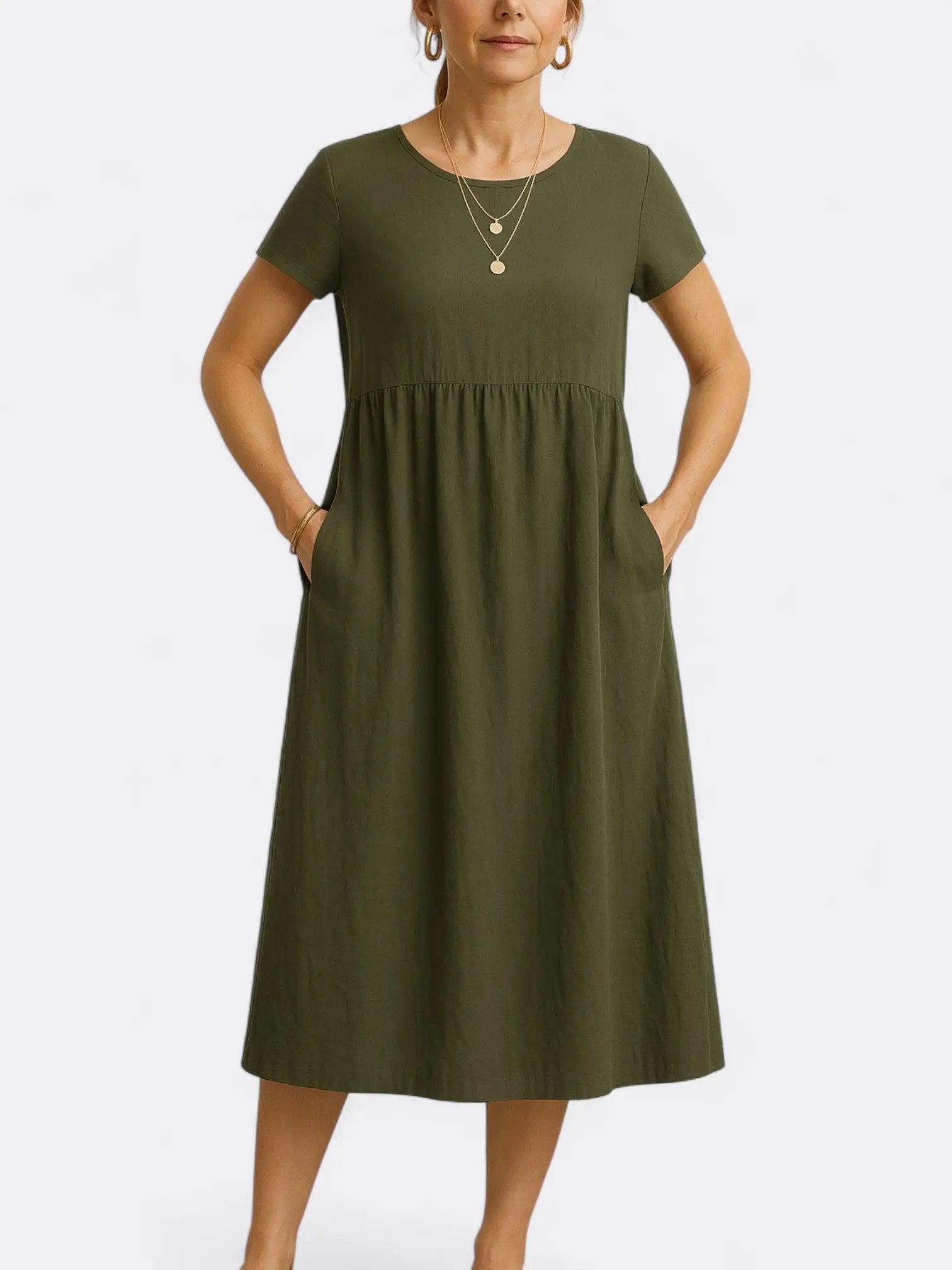 Zia's Midi Dress with O Neckline and A-Line Silhouette - TARHUS