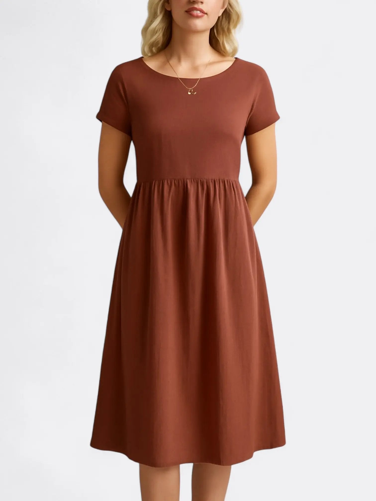Zia's Midi Dress with O Neckline and A-Line Silhouette - TARHUS