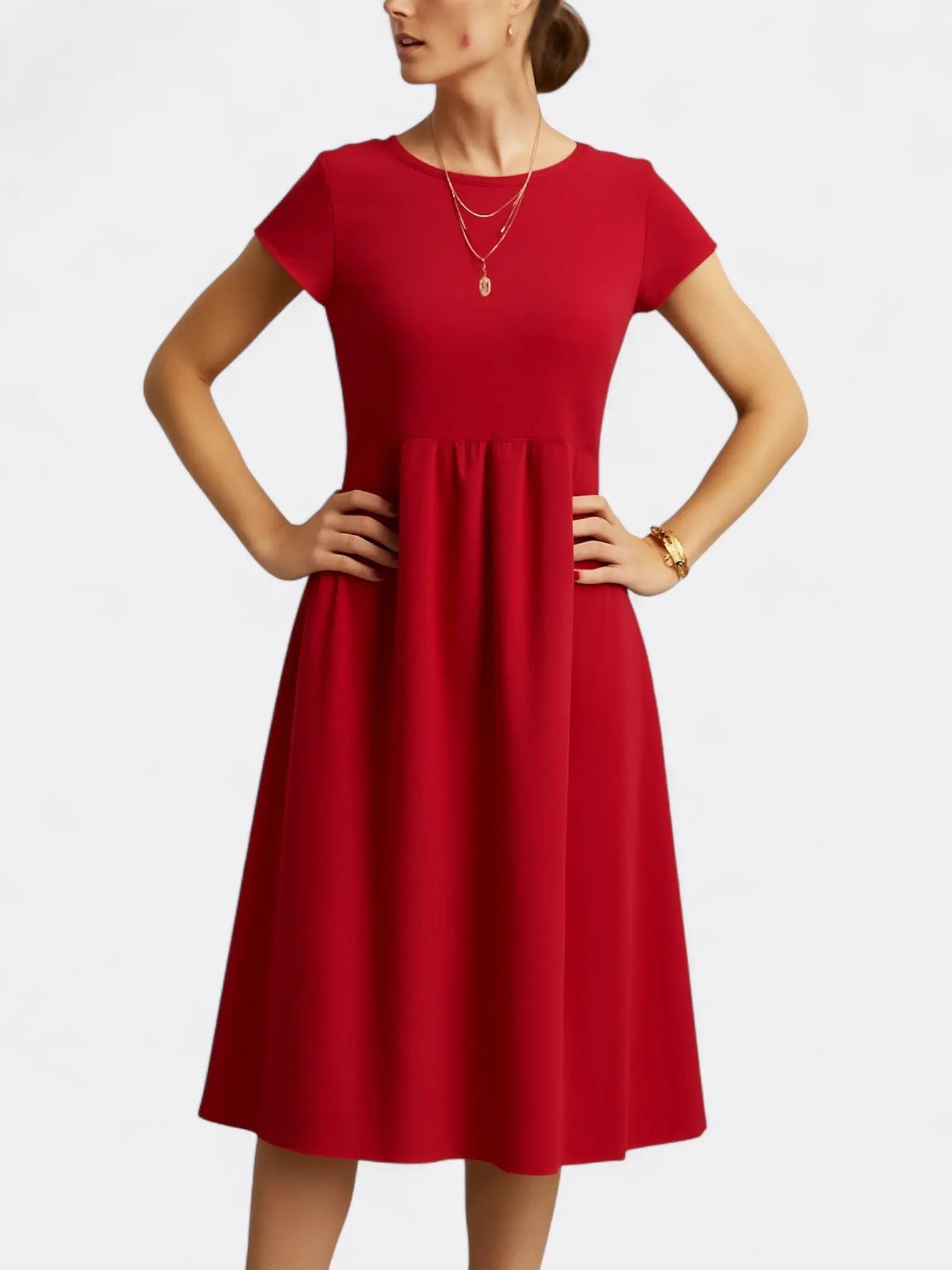Zia's Midi Dress with O Neckline and A-Line Silhouette - TARHUS