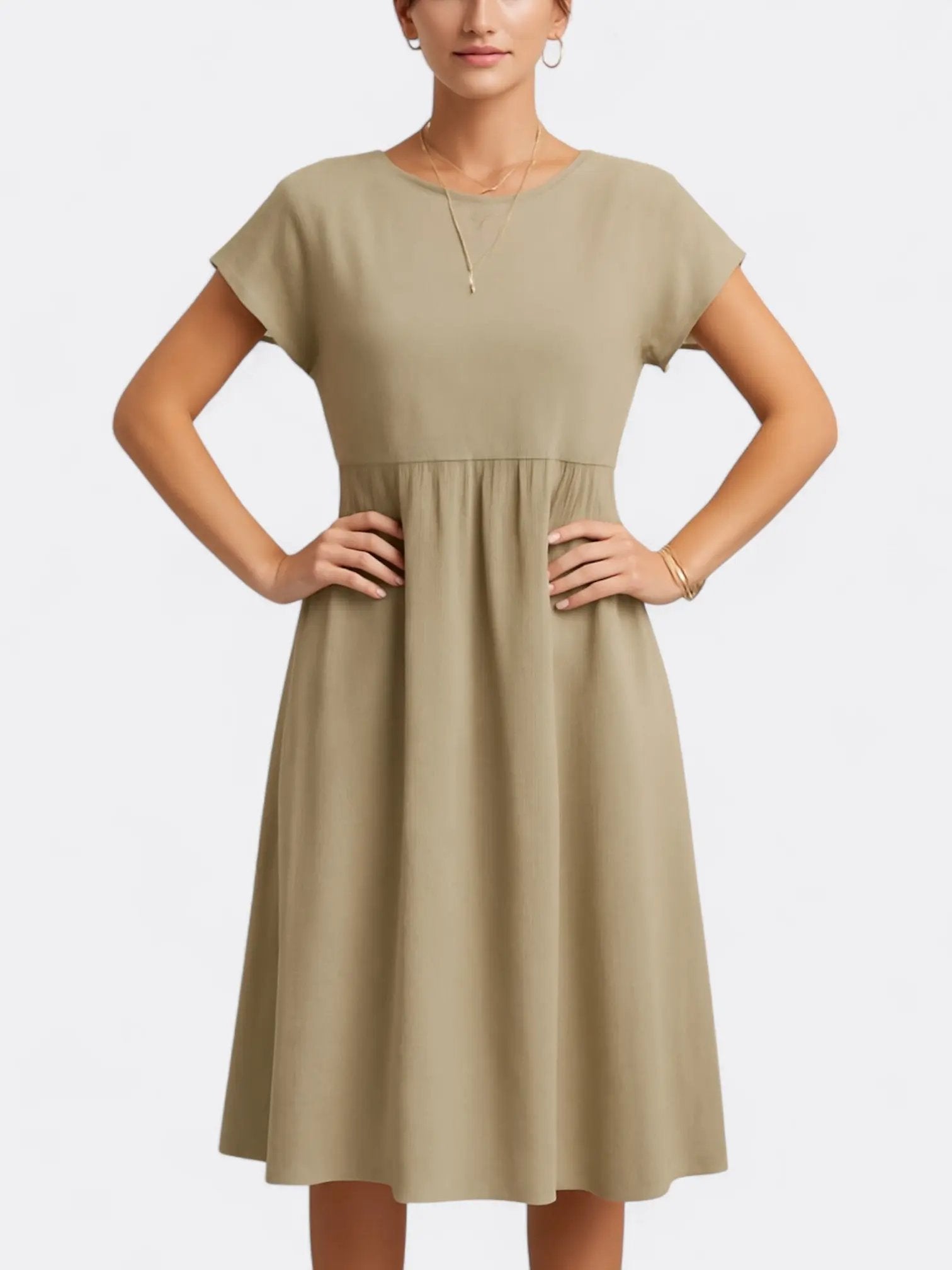 Zia's Midi Dress with O Neckline and A-Line Silhouette - TARHUS