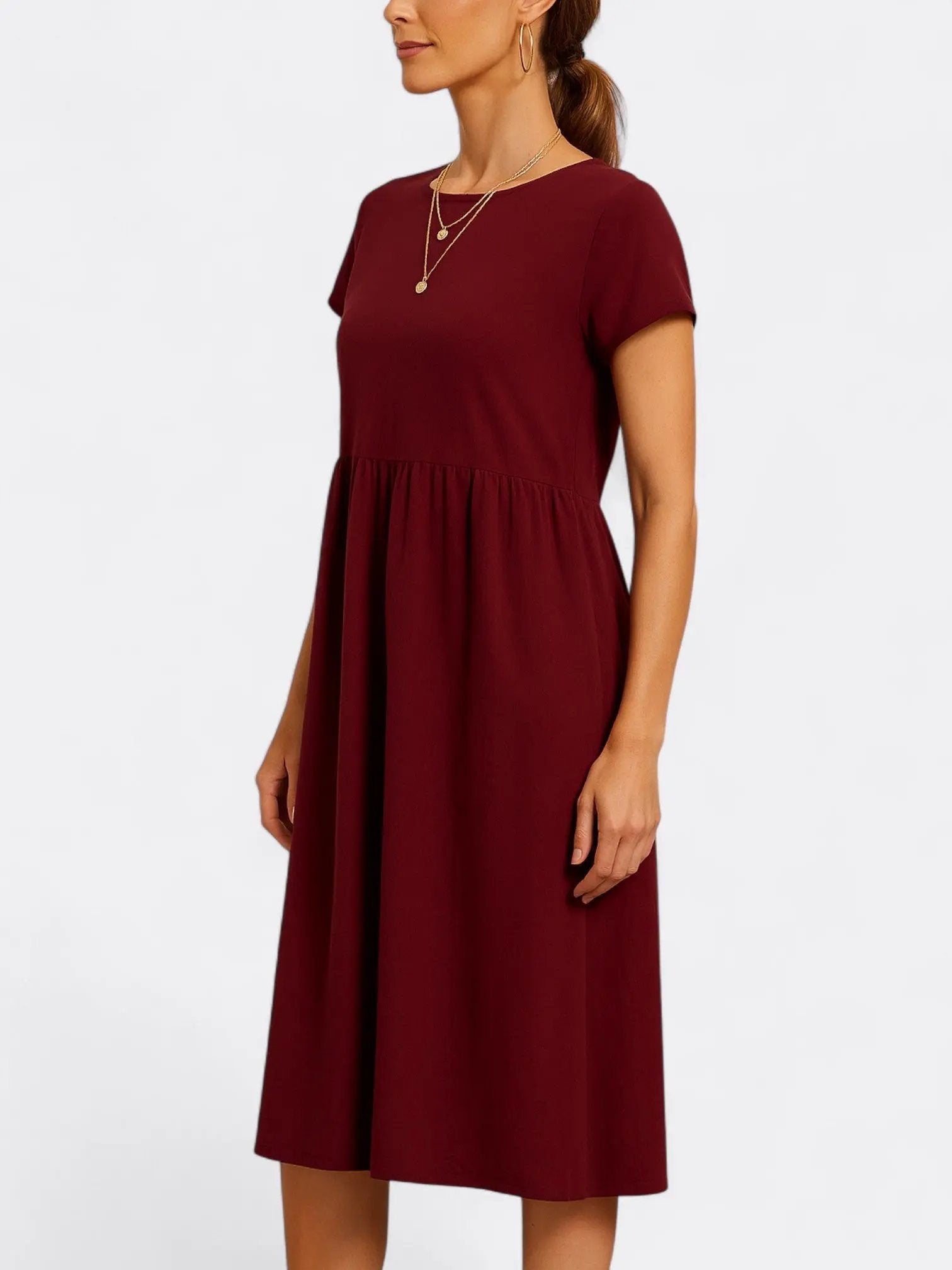 Zia's Midi Dress with O Neckline and A-Line Silhouette - TARHUS