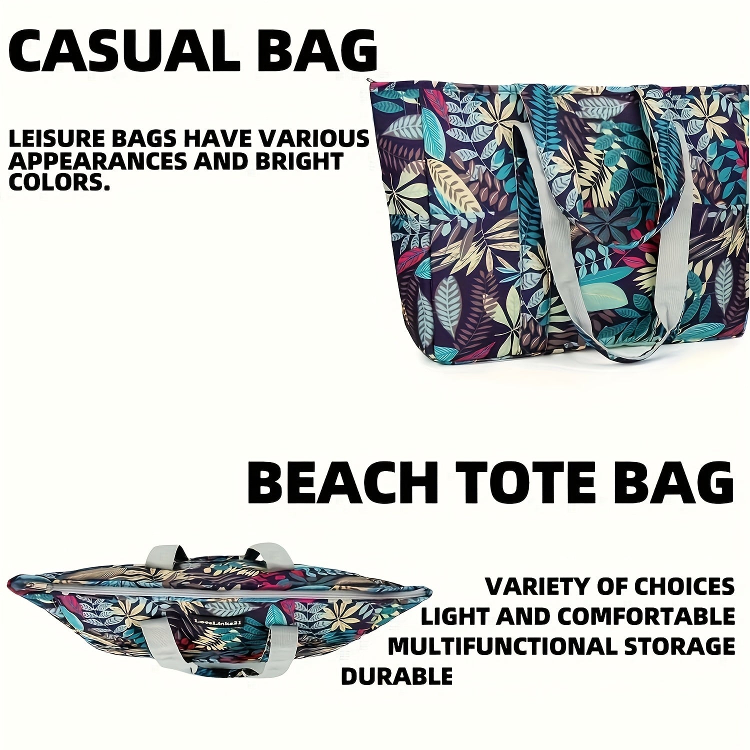 1pc Beach Bags for Women Tote Bag, Large Beach Bag with Zipper for Gym Travel Vocation, Floral tote bag TARHUS