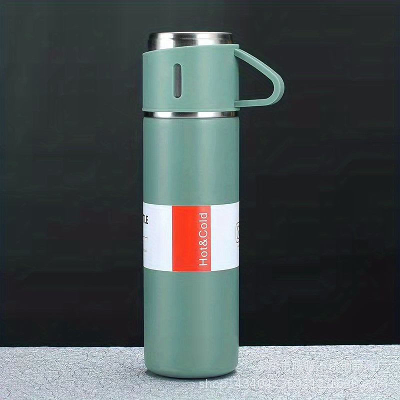 1pc Stainless Steel Thermal Mug, 500ml/16.9oz, Vacuum Insulated, Lead Free, Reusable, Hand Wash Only, Multipurpose, with Cup, for Adult, Coffee, Hot drink, Cold drink, Water Flask TARHUS