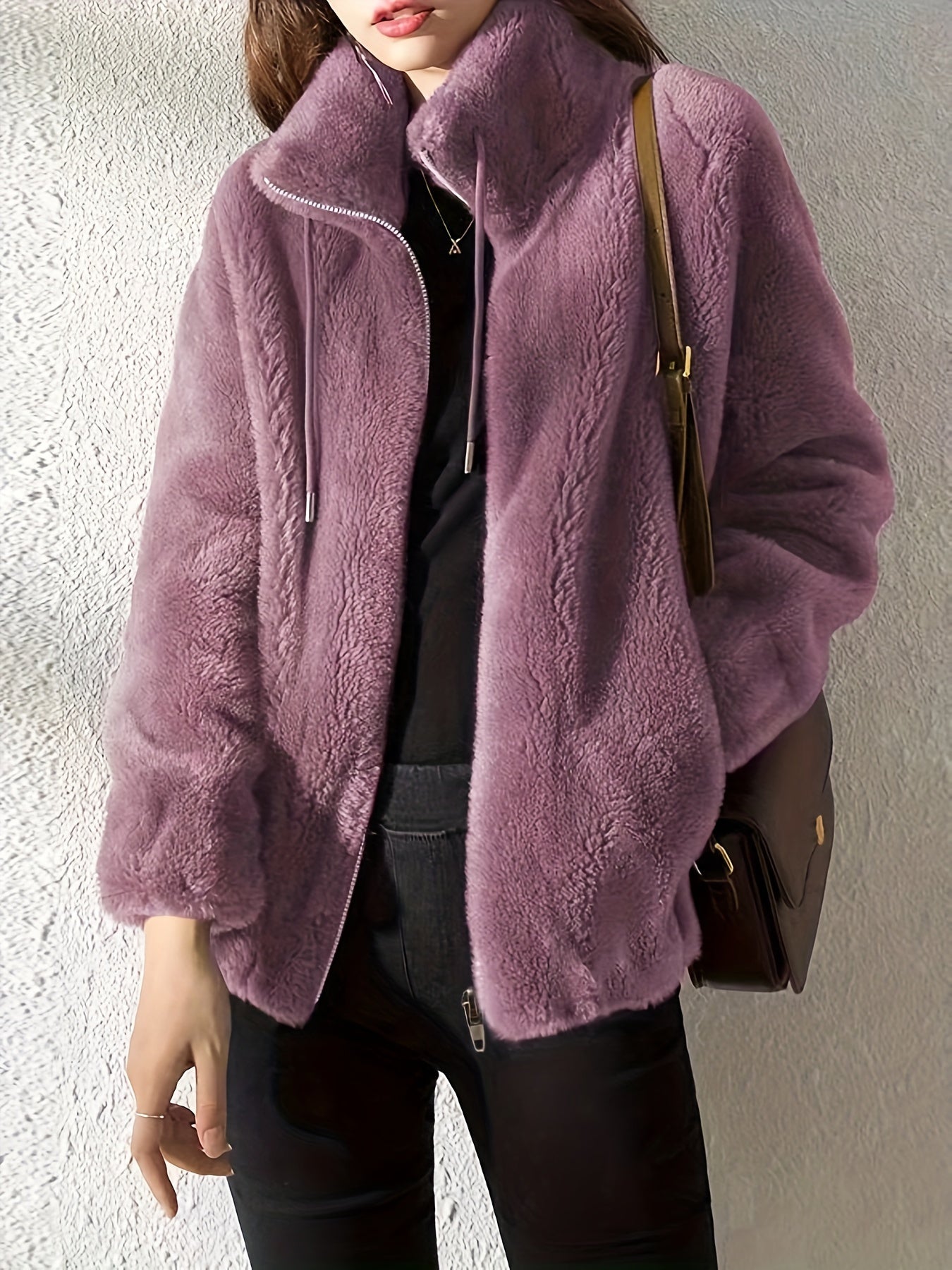 Faux Fur Zip-Up Jacket for Women – Soft Plush Casual Winter Coat - TARHUS