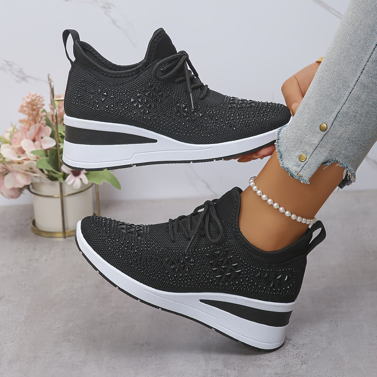 Women’s Orthopedic Fashion Sneakers – Breathable Walking Shoes with Rhinestone TARHUS