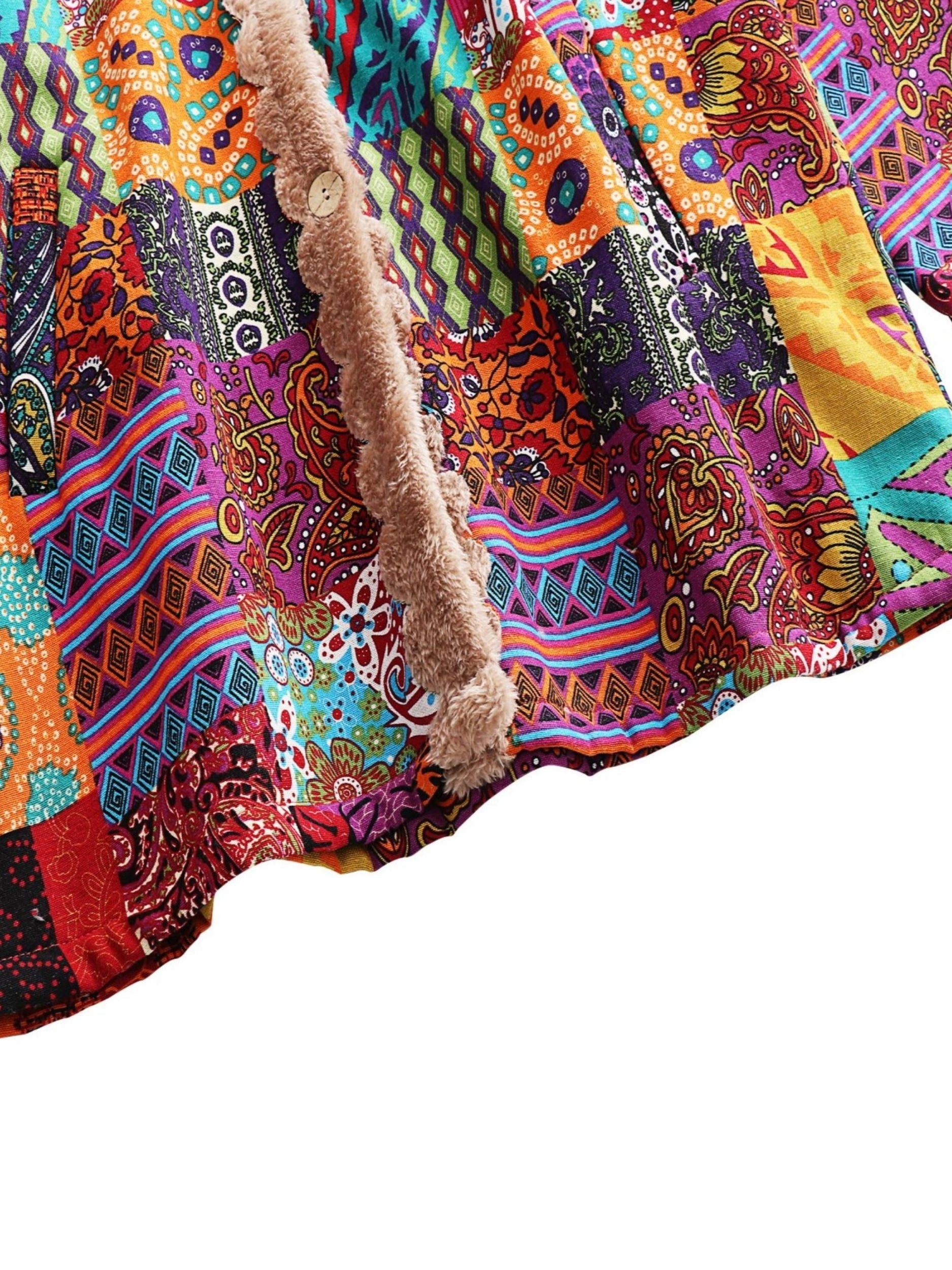Colorful Paisley Floral Fleece-Lined Hooded Coat for Women | Cozy Boho Outerwear - TARHUS