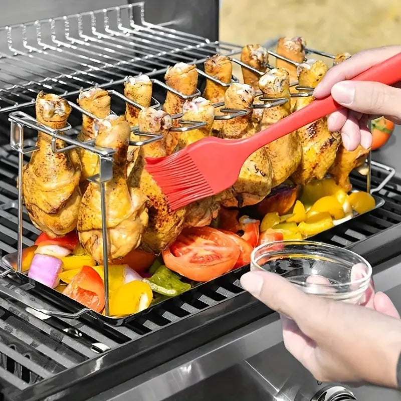 GrillPro | Stainless Steel Chicken Rack – Foldable Roaster Stand for BBQ & Oven TARHUS Kitchen Accessories