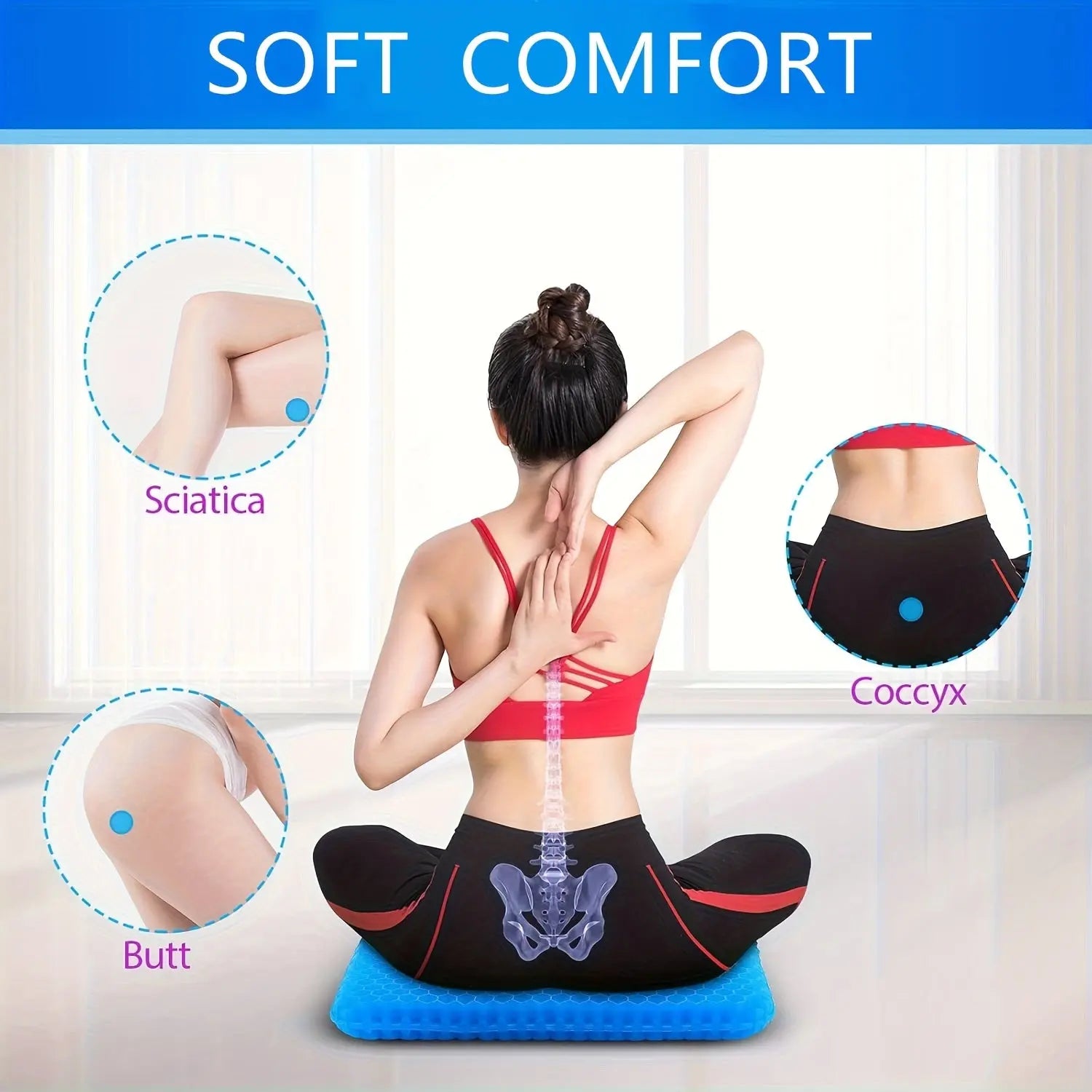 Extra Large Gel Honeycomb Seat Cushion for Extended Sitting - Soft, Breathable, Non-Slip Design, Reduces Sweating, Ideal for Wheelchair and Office Use, Blue, Gel Cushion TARHUS