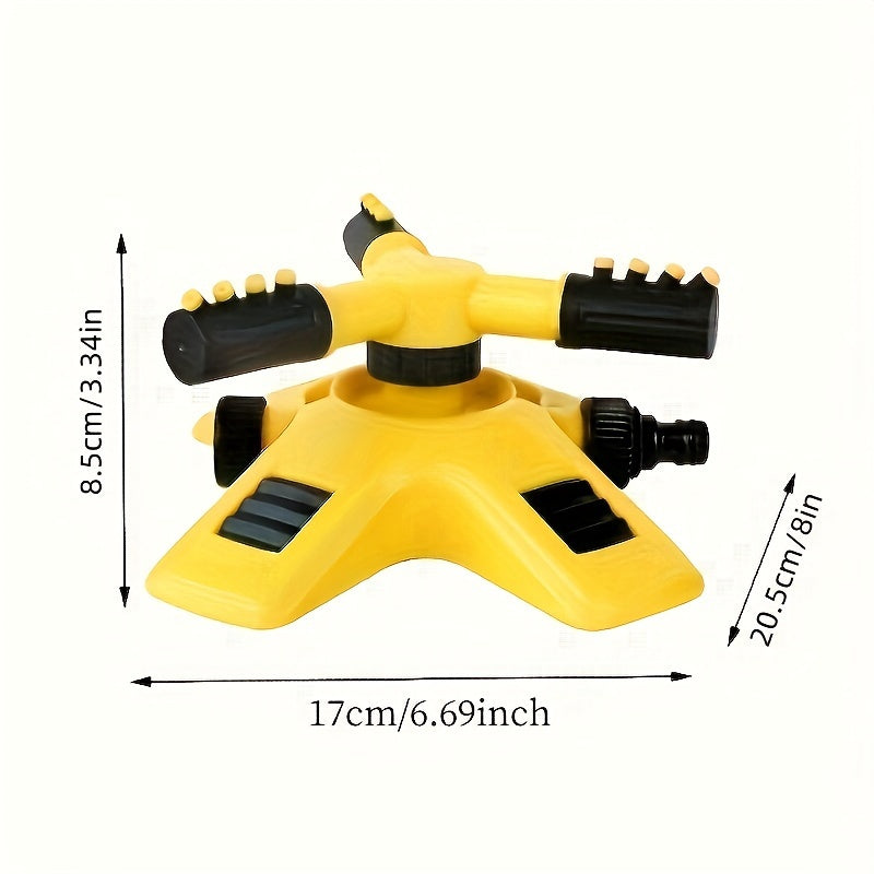 1pc Automatic Lawn Sprinkler - 360° Rotating, 3 Adjustable Rotating Arms, Multi-Angle Large Area Coverage, Combinable, Water-Saving, Easy-Install, Durable, Yellow - Ideal for Garden Lawn Automatic Irrigation and Roof Cooling TARHUS