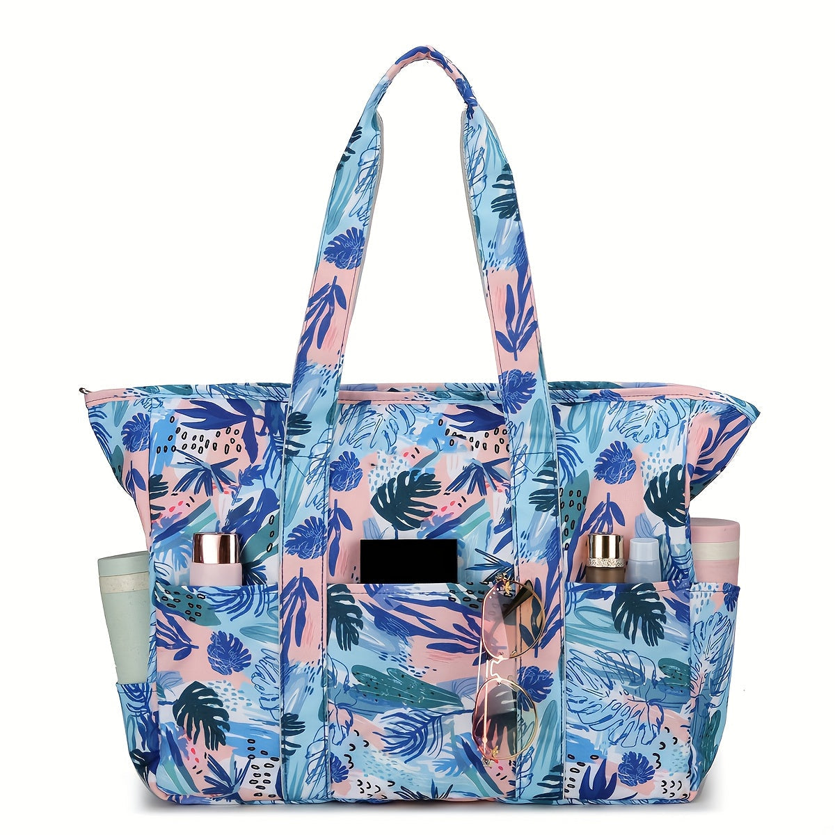 1pc Beach Bags for Women Tote Bag, Large Beach Bag with Zipper for Gym Travel Vocation, Floral tote bag TARHUS