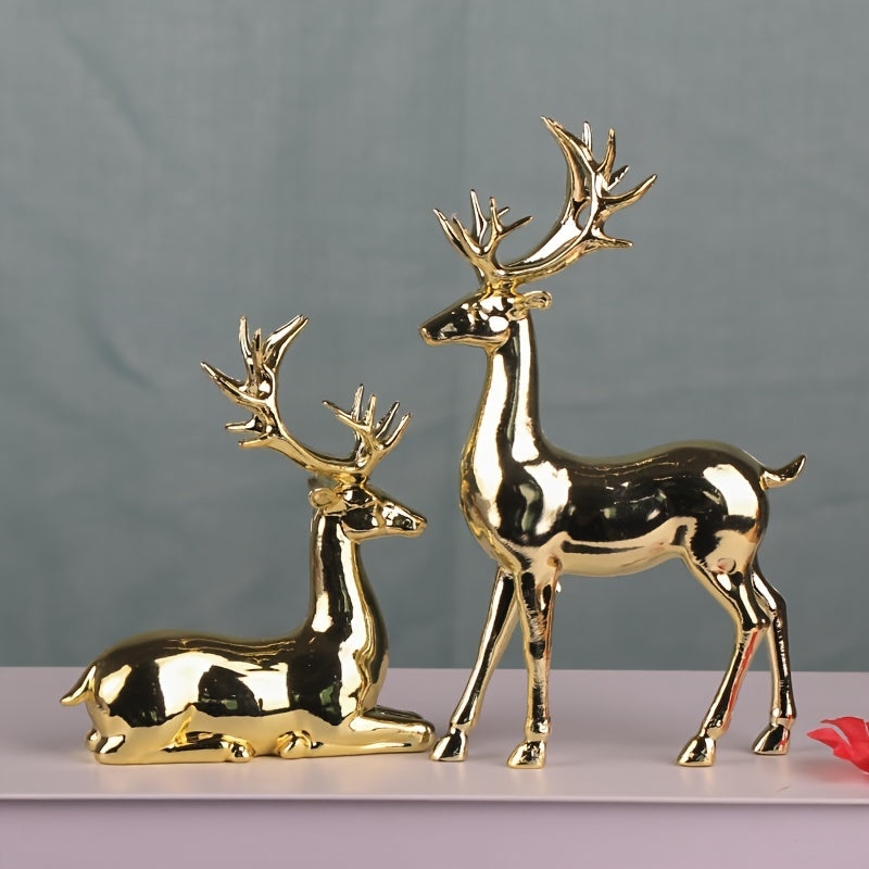 Pair of Golden Reindeer Statues – Elegant Holiday & Year-Round Decor | LuxeDeer TARHUS