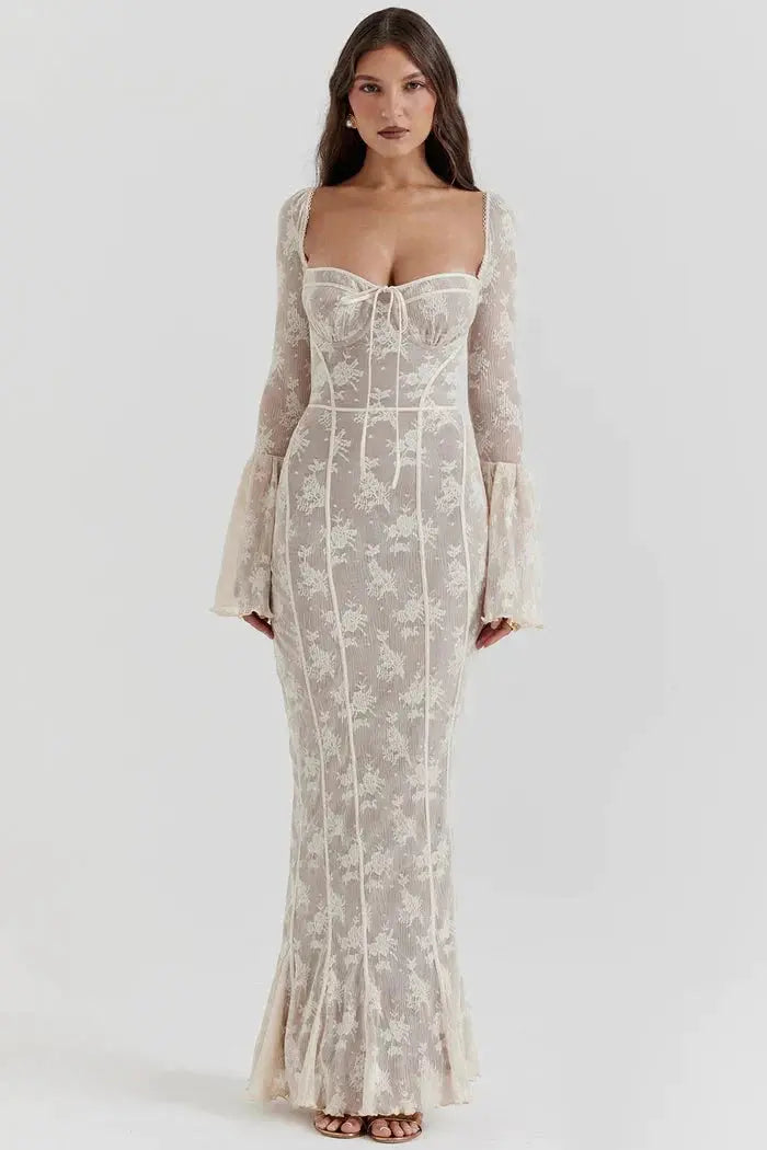 Aria - Vintage Maxi Summer Bodycon Lace Dress - nubuso