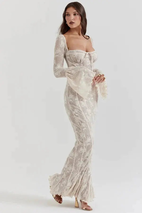 Aria - Vintage Maxi Summer Bodycon Lace Dress - nubuso
