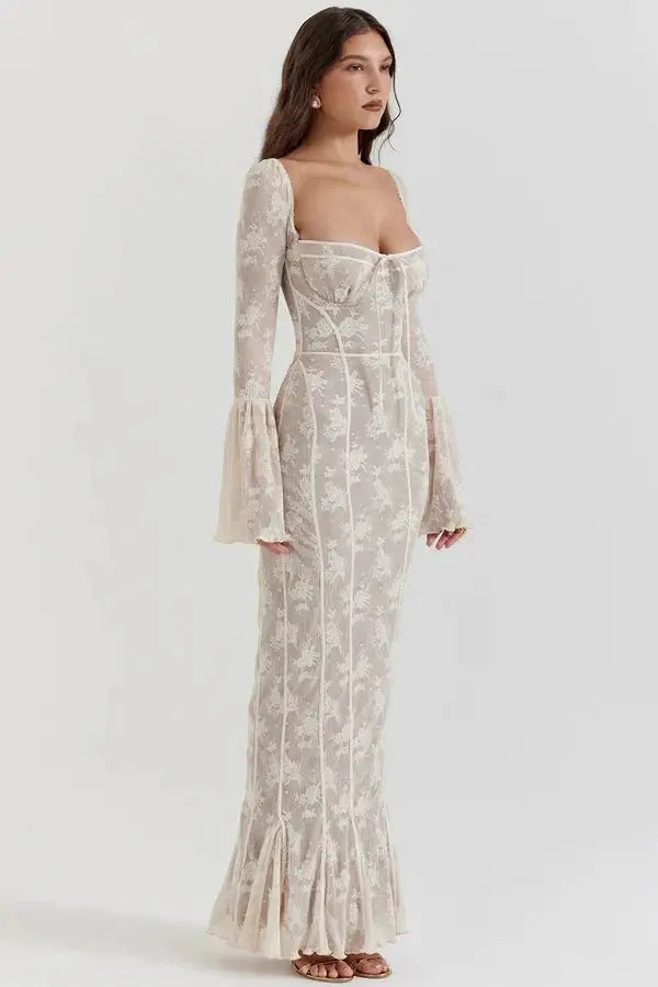 Aria - Vintage Maxi Summer Bodycon Lace Dress - nubuso