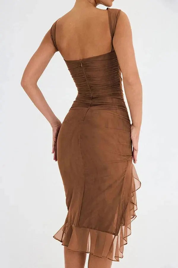 Aurevia | Women Ruched Sleeveless Midi Wedding Guest Dress TARHUS Dresses