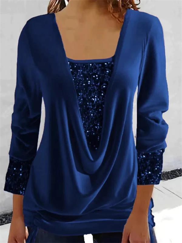 Sequin Loose Smocked Fake Two-Piece Top - TARHUS