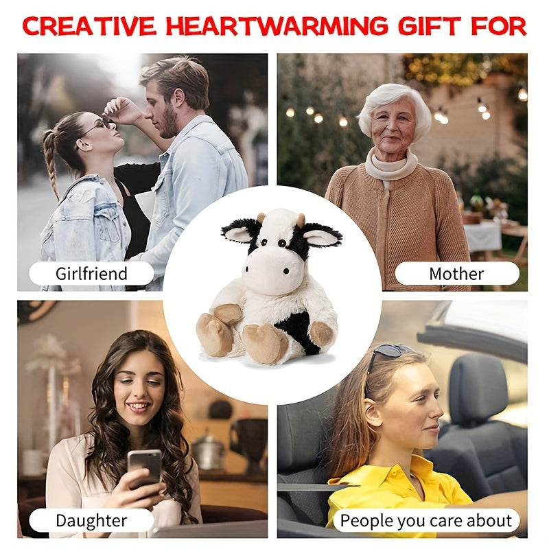 Heatable Cow Plush Toy - Microwaveable Stuffed Animal with Weighted Filling, Soft Polyester Fabric, Ideal for Relaxation and Comfort, Relaxation Toy|Playful Design|Soft Texture TARHUS