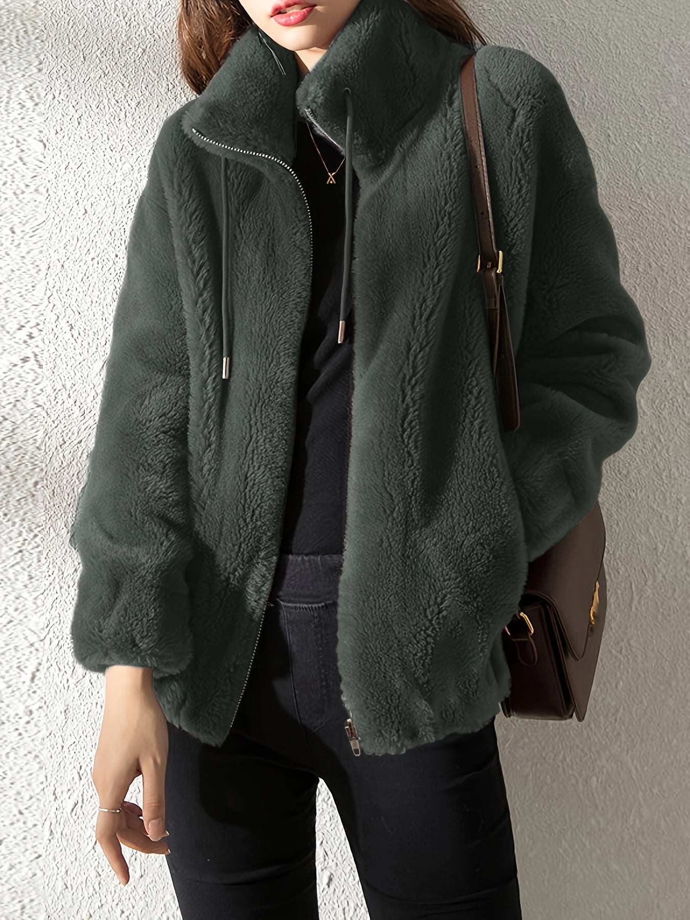 Faux Fur Zip-Up Jacket for Women – Soft Plush Casual Winter Coat - TARHUS