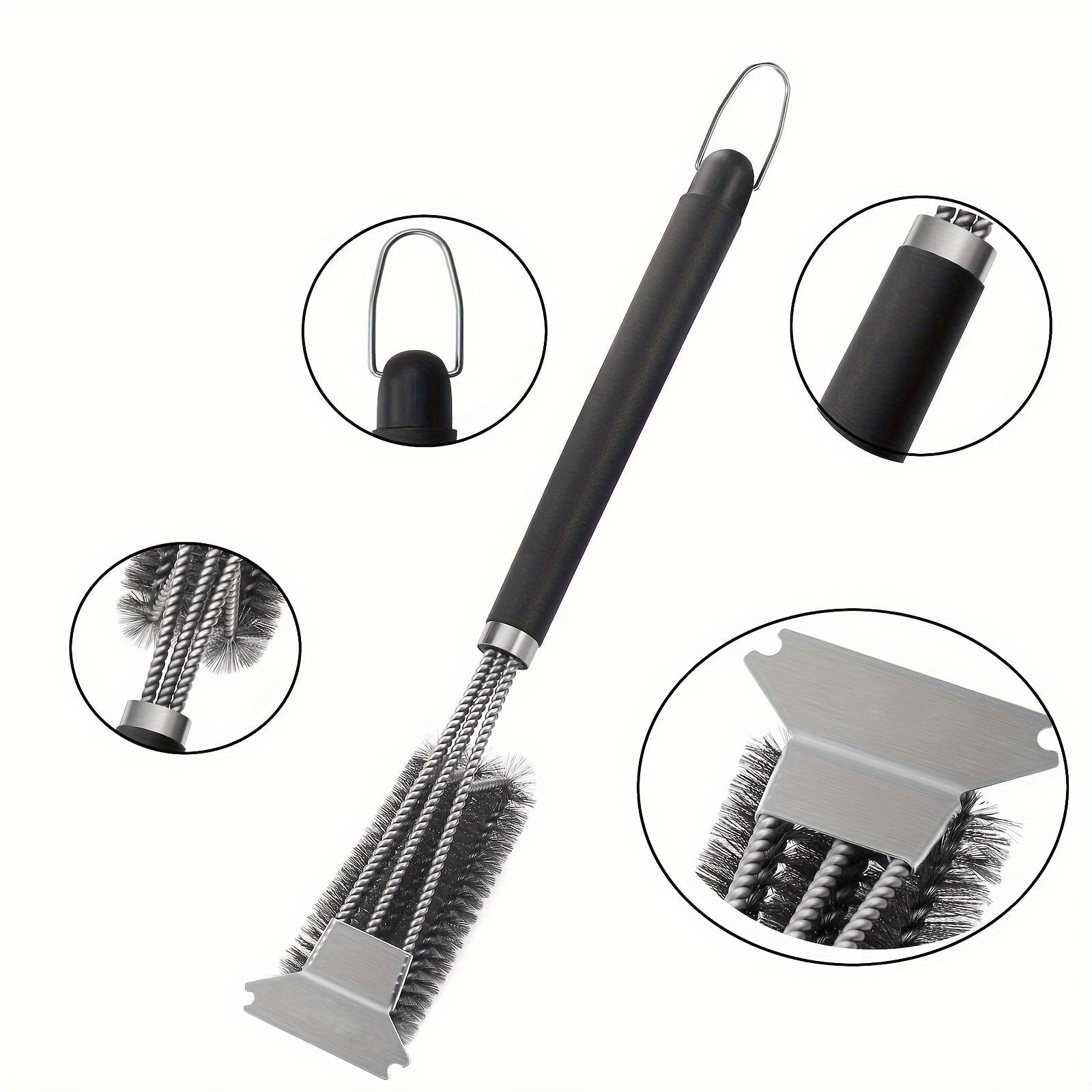 1pc BBQ Grill Brush and Scraper - Triple Scrubber, Wire Bristles, Easy to Clean, Outdoor Grilling Accessories TARHUS