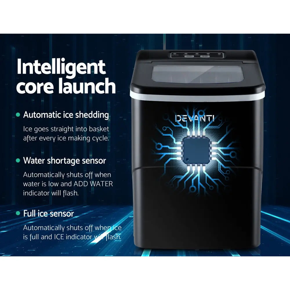 Devanti | 12kg Portable Ice Maker Machine – Countertop 2L Black Ice Cube Tray TARHUS Electronics & Gadgets