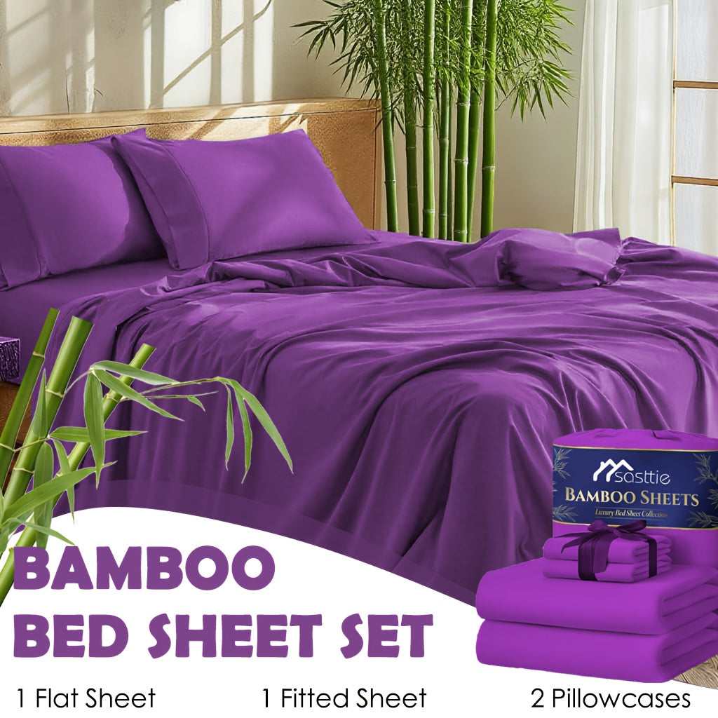 4pcs Bed Sheet Set - Ultra Soft Bamboo Blend - Super Cooling & Soft Bed Sheets - Fitted Sheet Deep Pocket Up to 40.64cm - Perfect for Hot Sleepers - Hotel-Quality Bedding Sheets Set - GREAT GIFTS TARHUS
