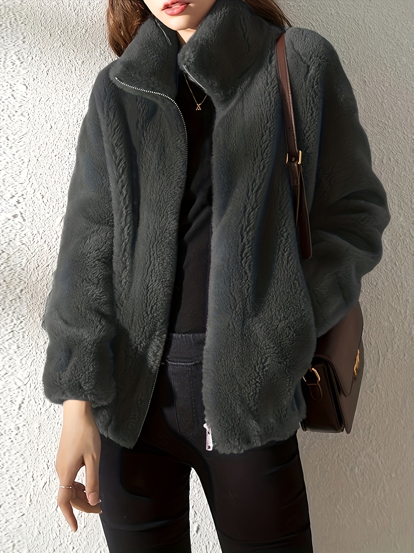 Faux Fur Zip-Up Jacket for Women – Soft Plush Casual Winter Coat - TARHUS