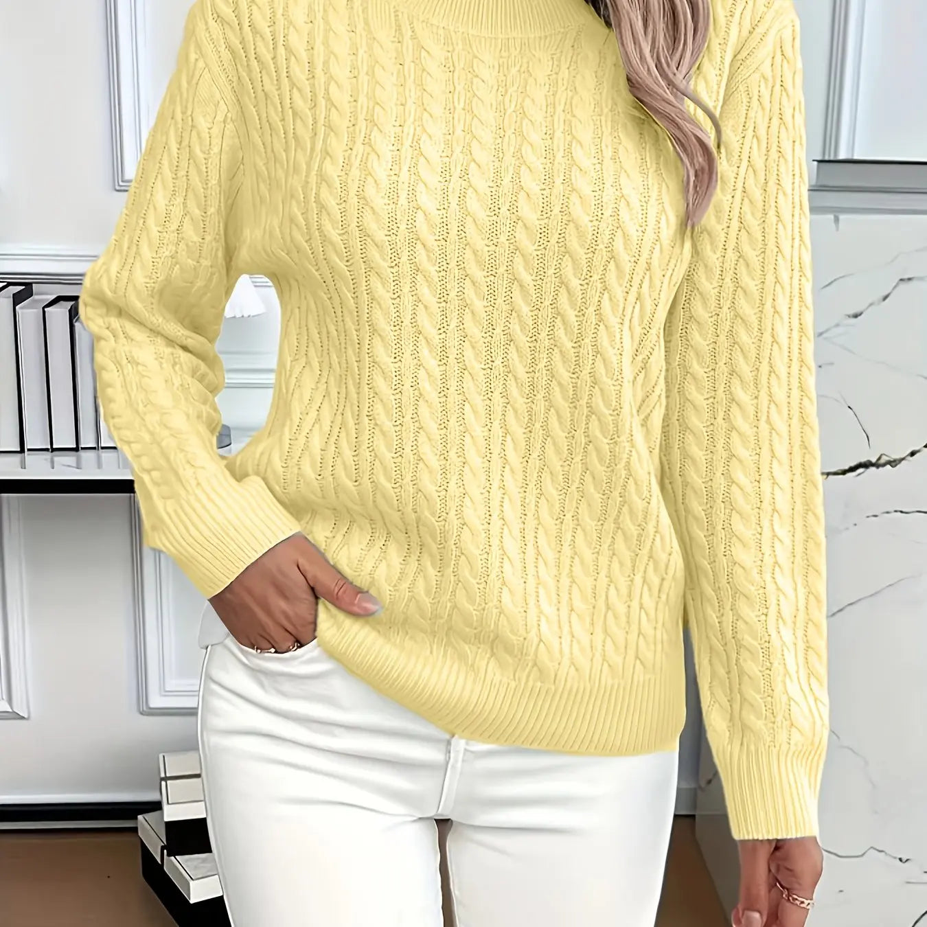 Women’s Loose Fit Pullover Sweater – Soft Ribbed Knit Round Neck Long Sleeve Top - TARHUS