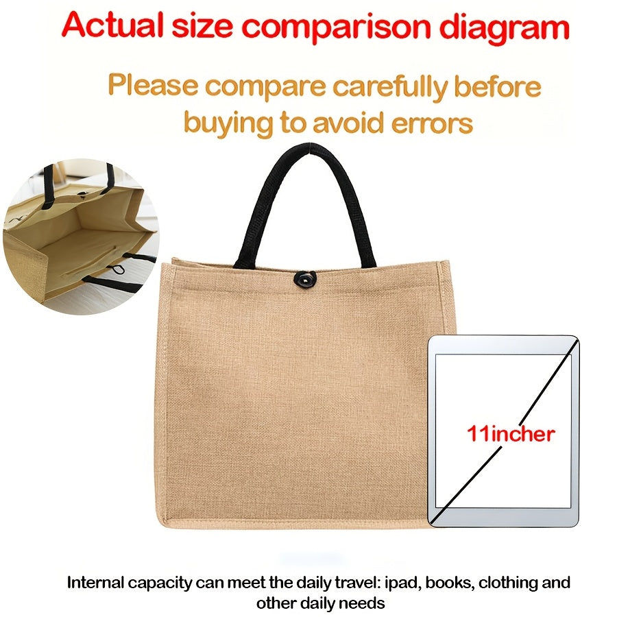 1pc Large Capacity Casual Beach Tote Bag for Women, Fashionable Letter Print, Fabric, Lightweight with Fixed Shoulder Strap, Snap Closure, Hand Washable, Suitable for Work, School, Shopping, and Travel TARHUS