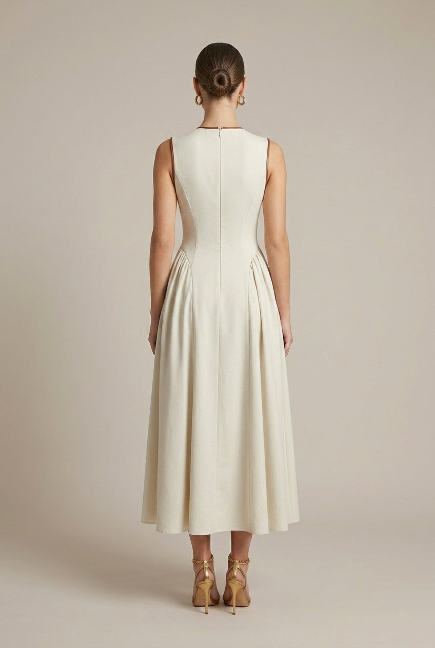 Women's Sleeveless Maxi Dress - Bow Tie Front Drop Waist A-Line Skirt TARHUS Maxi Dresses