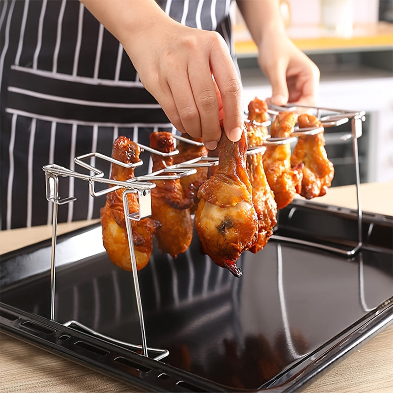 Stainless Steel Chicken Leg & Wing Rack - Foldable Vertical Roaster Stand for BBQ, Smoker, Oven - Ideal for Picnics, Camping, Cooking - Easy Storage Kitchen Accessory TARHUS