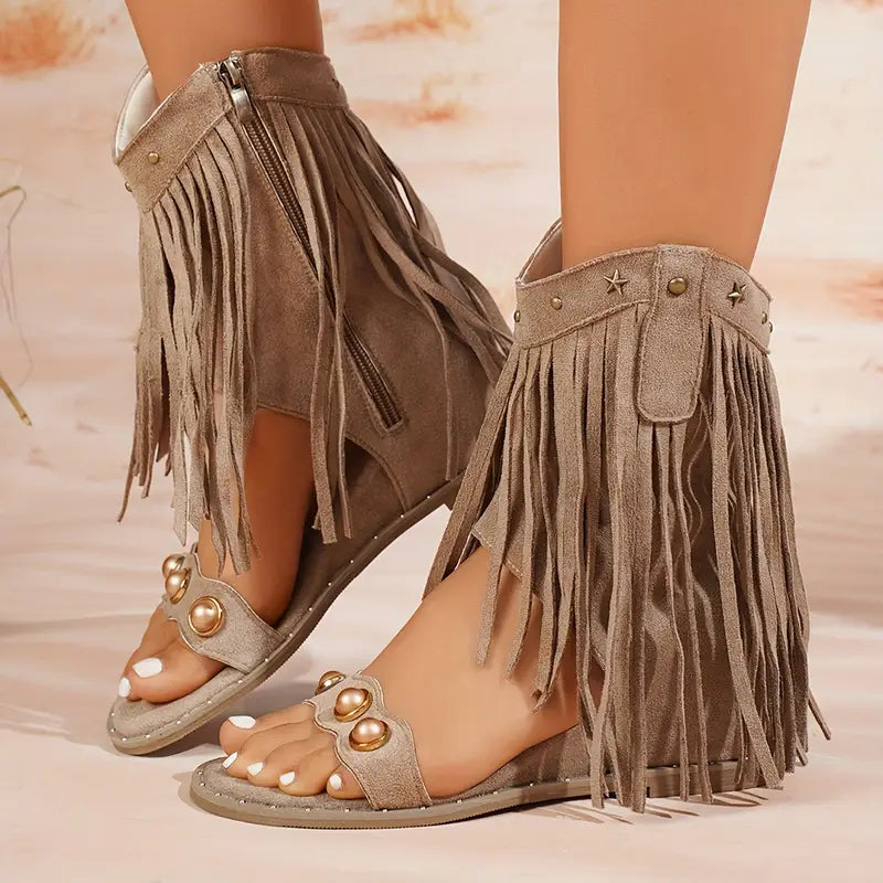 Sedona | Fringe Sandals – Boho Comfort Sandals with Arch Support TARHUS Women's Shoes