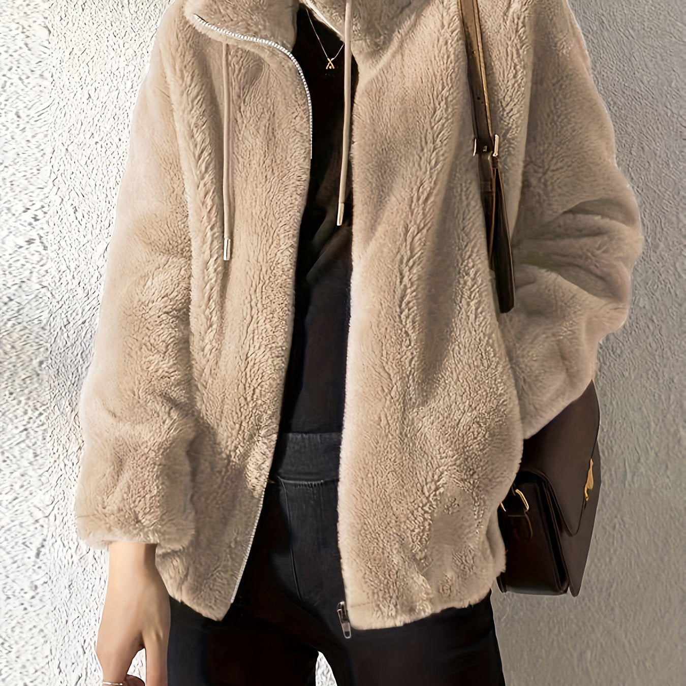Faux Fur Zip-Up Jacket for Women – Soft Plush Casual Winter Coat - TARHUS