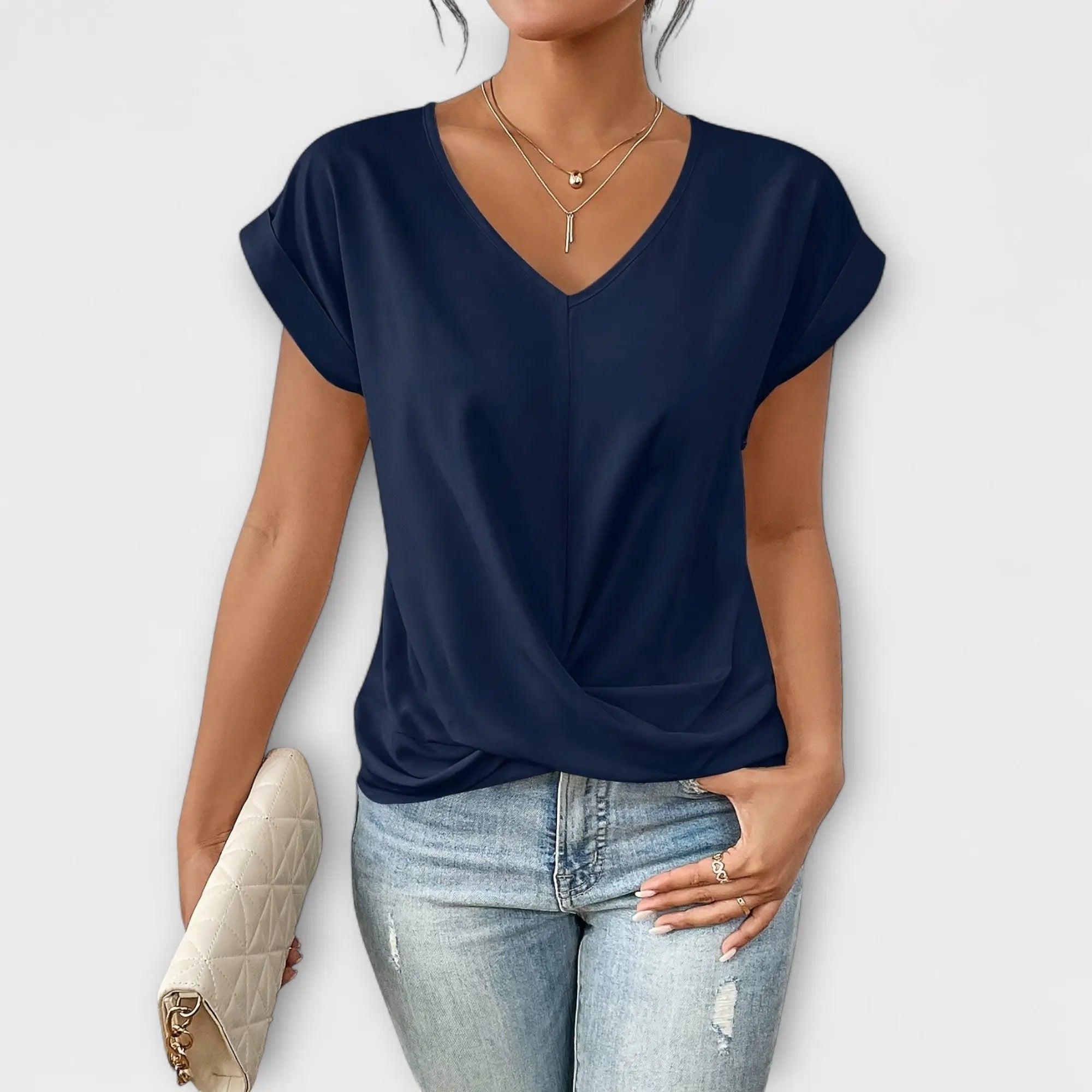 Eloise - V-neck Top with Knot Detail - TARHUS