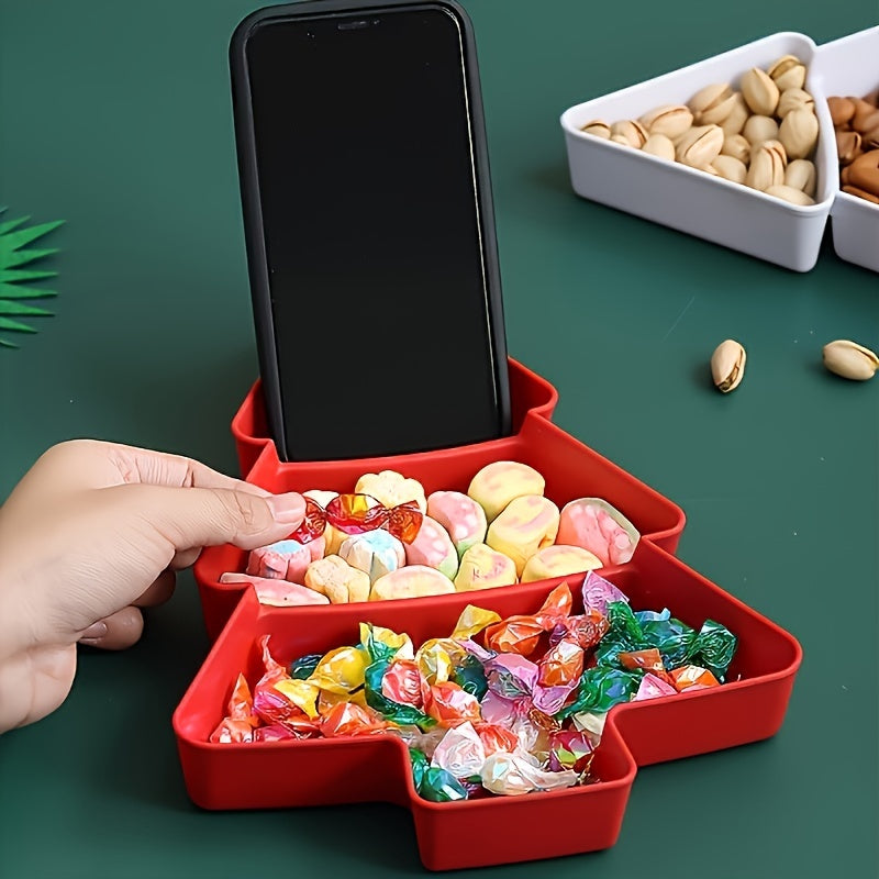 3-Section Christmas Tree Snack Tray – Red & White Festive Serving Dish TARHUS Christmas