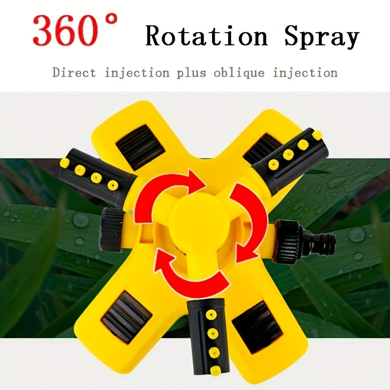 1pc Automatic Lawn Sprinkler - 360° Rotating, 3 Adjustable Rotating Arms, Multi-Angle Large Area Coverage, Combinable, Water-Saving, Easy-Install, Durable, Yellow - Ideal for Garden Lawn Automatic Irrigation and Roof Cooling TARHUS
