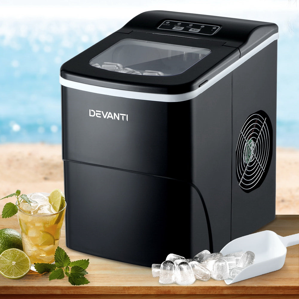 Devanti | 12kg Portable Ice Maker Machine – Countertop 2L Black Ice Cube Tray TARHUS
