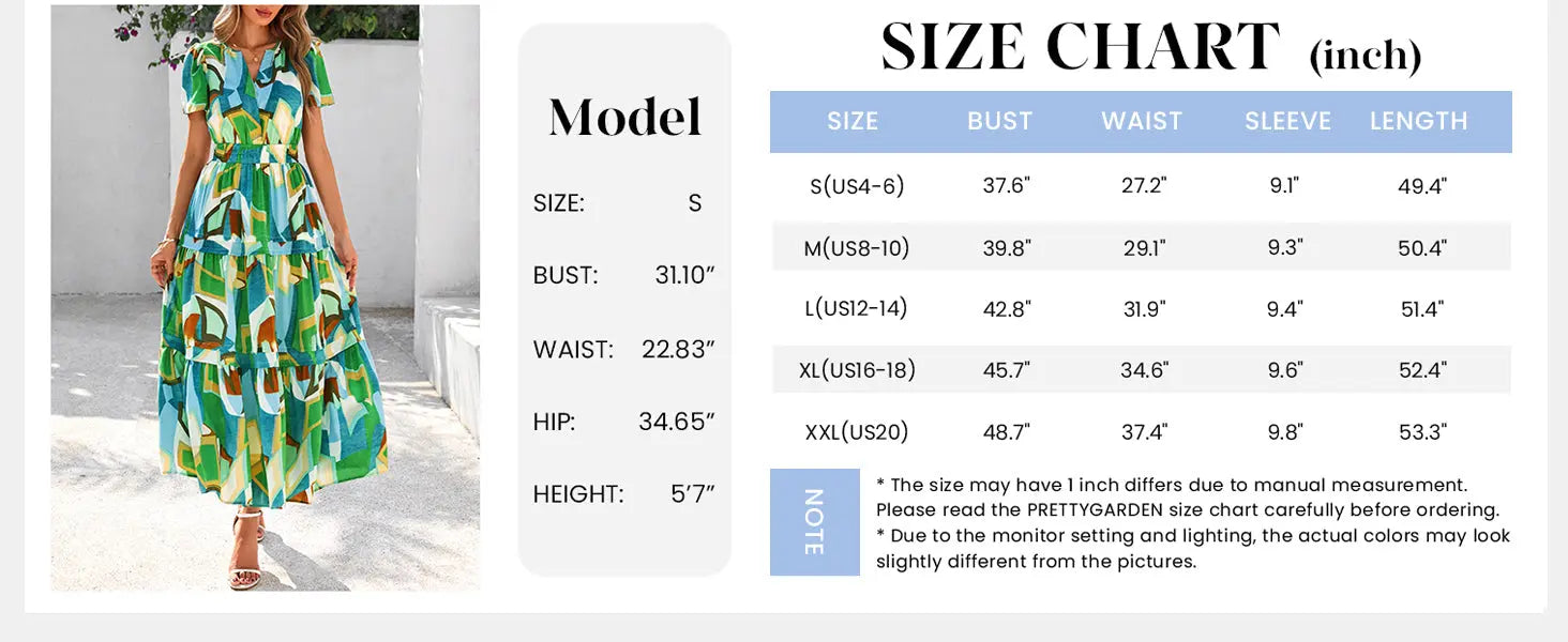 Boho Floral Short Sleeve V Neck A Line Tiered Ruffle Flowy Long Beach Vacation Maxi Dresses - TARHUS