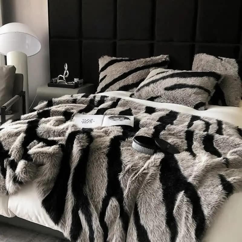 Modern Zebra Print Faux Fur Blanket - TARHUS