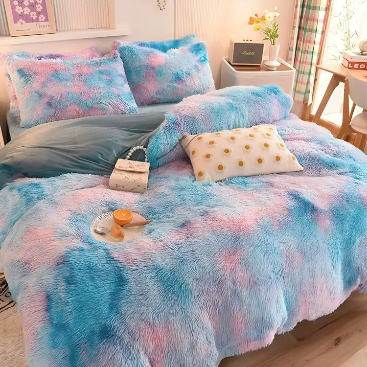 Calming Tie-Dye Plush Duvet Cover + 2 Pillow Cases - TARHUS
