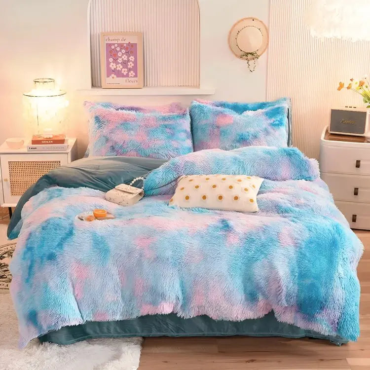 Calming Tie-Dye Plush Duvet Cover + 2 Pillow Cases - TARHUS