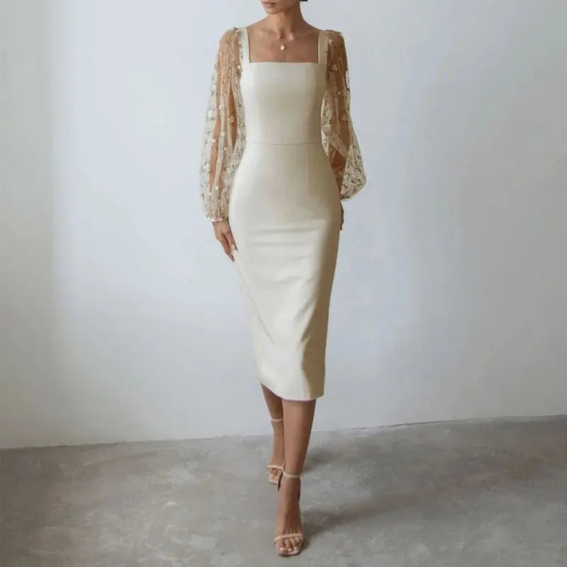 Caterina - Sexy Dress with Sheer Sleeves - nubuso