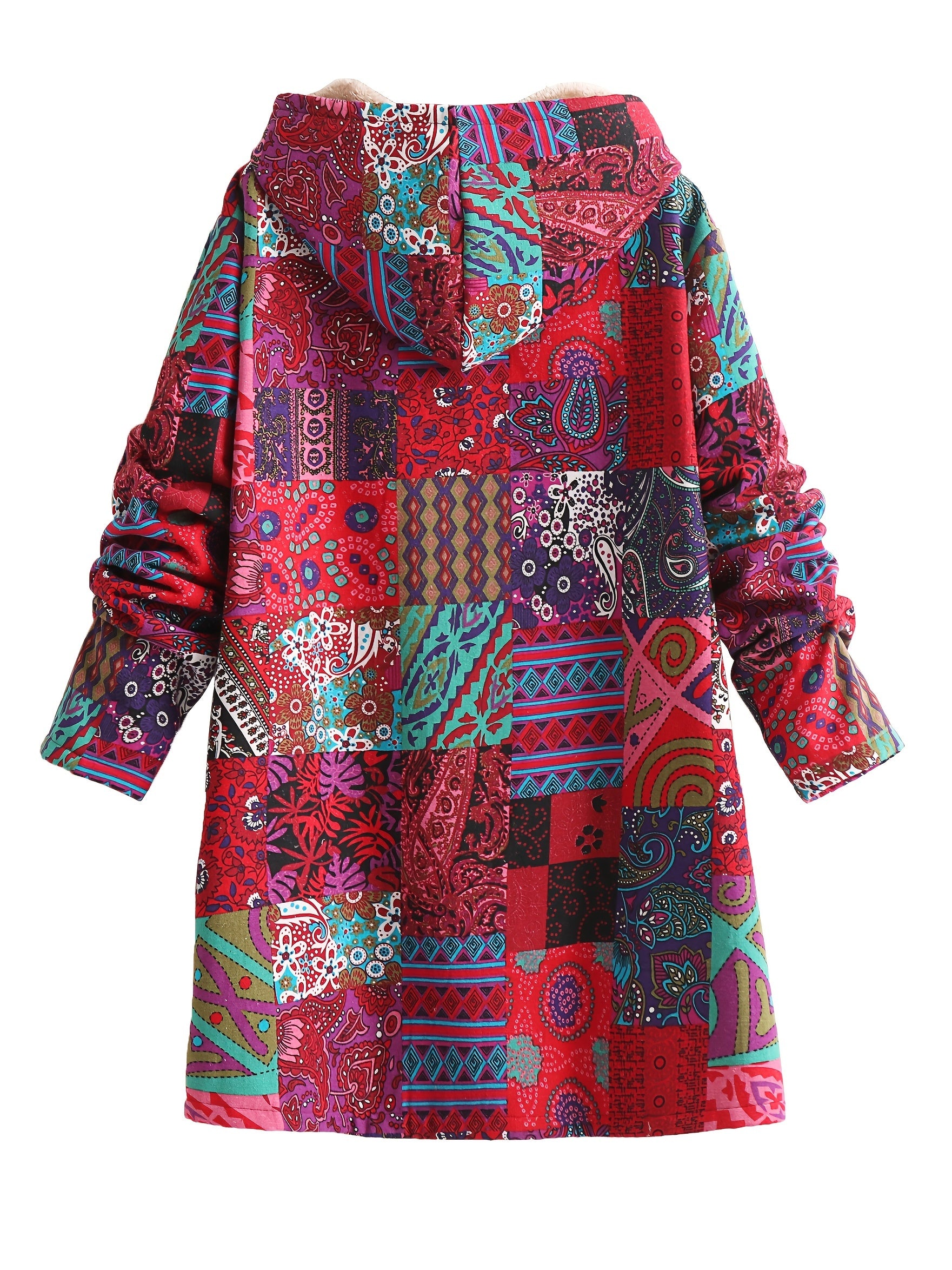 Colorful Paisley Floral Fleece-Lined Hooded Coat for Women | Cozy Boho Outerwear - TARHUS
