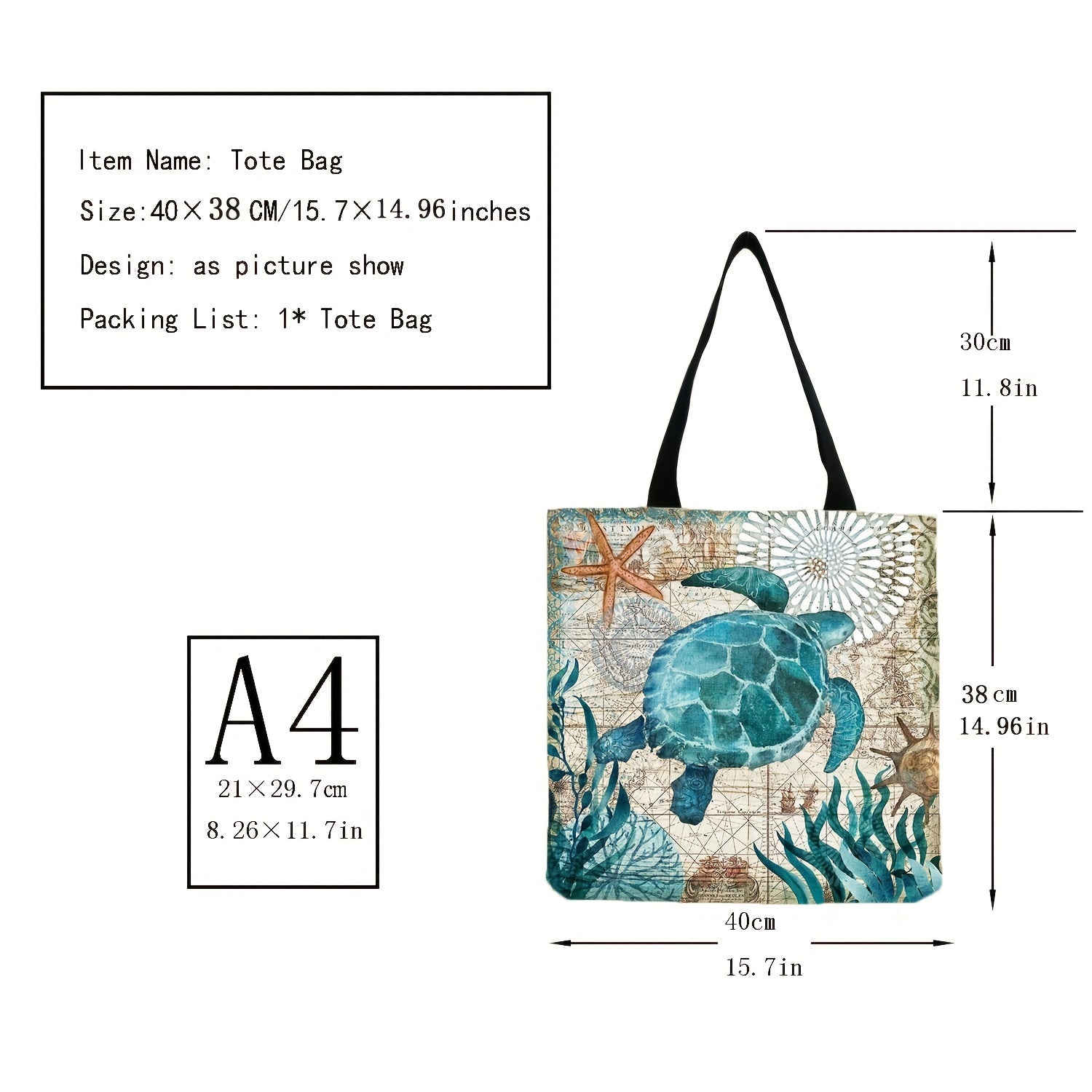 Large Ocean Turtle Tote Bag - Reusable Multipurpose Shoulder Bag for Women - Perfect for Shopping, Travel, and Outdoor Activities TARHUS