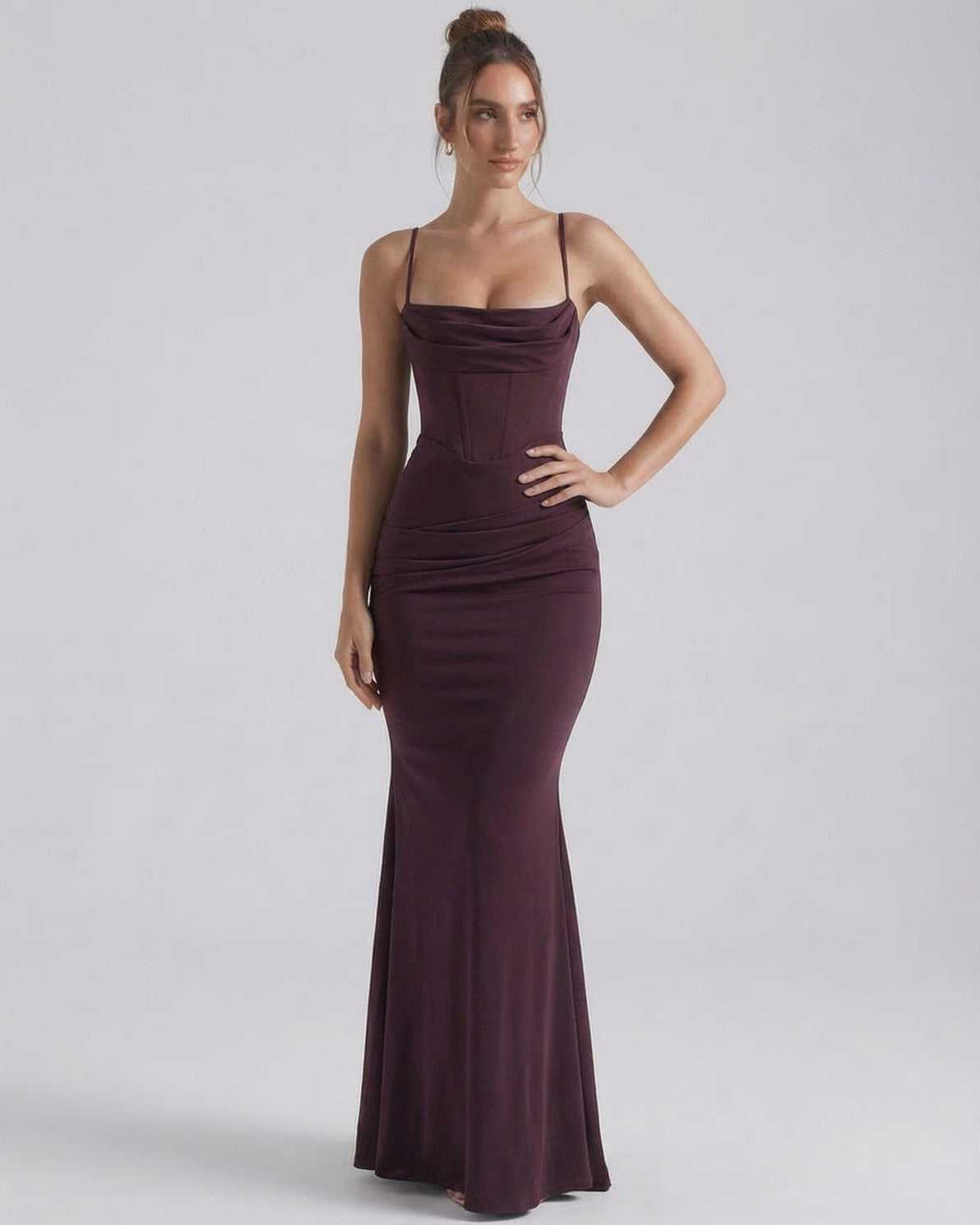 Women's Spaghetti Strap Cowl Neck Bodycon Mermaid Maxi Dress TARHUS Maxi Dress
